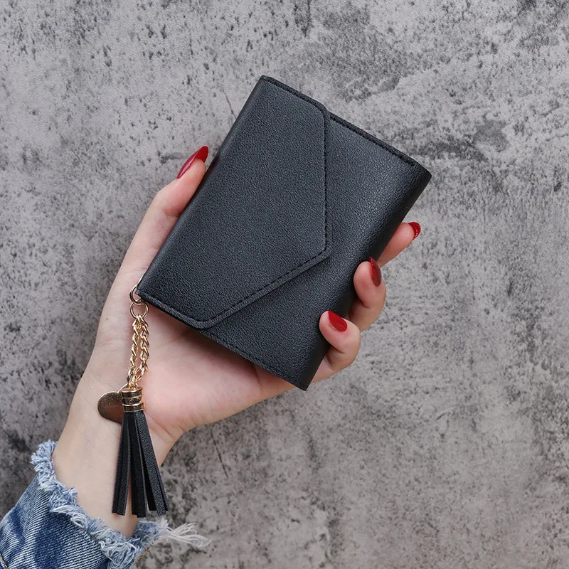 Fashion Womens Wallet Cute Student Tassel Pendant Short Wallet Trend Small Fashion Purse Coin Purse Ladies Card Bag