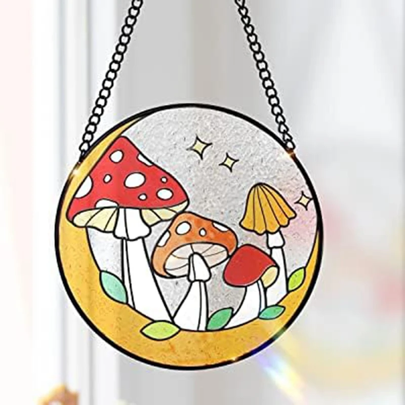 

1 Piece Mushroom Stained Window Wall Hanging Ornament Acrylic 16X16cm For Home Gift For Nature Plant Mushroom Lovers