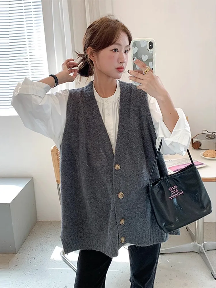 임산부 니트웨어 스웨터 루즈핏 베이스 레이어 큰 사이즈 조끼 오픈 가디건 탱크탑 임산부용 봄 가을 겨울