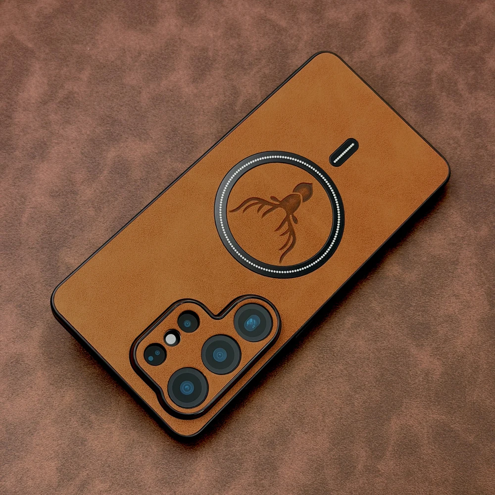 Luxury Leather Magnetic Phone Case with Wireless Charging Capability