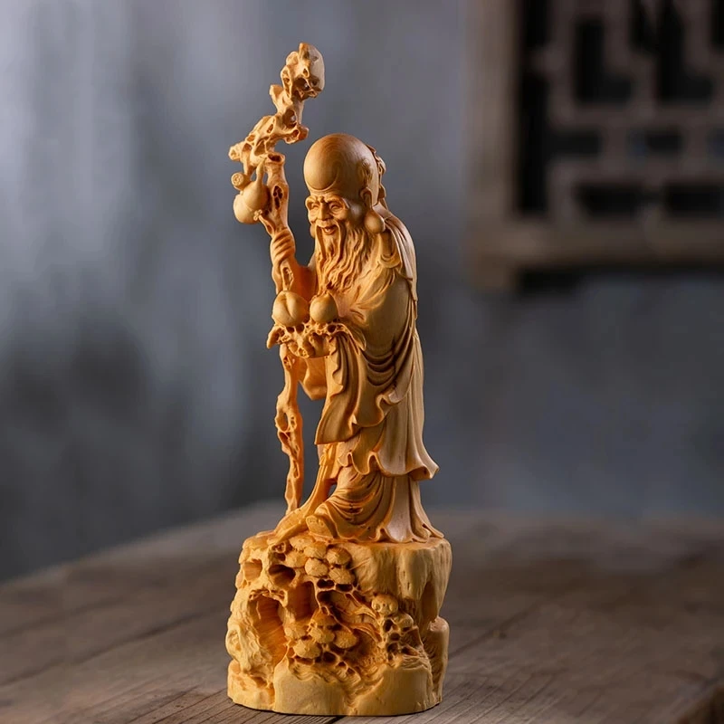 

22/34CM Longevity God Figures Birthday Gift Feng Shui Buddha Statue Lucky Wood Decoration Classical Wood Statue Home Decoration