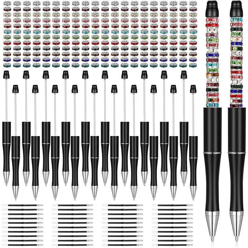 

Roller Bead Pen Assorted Bead Pens With Quickly Dry Black Ink Ballpoint Pens With 8 Mm Silver Spacer Beads Beadable Pens