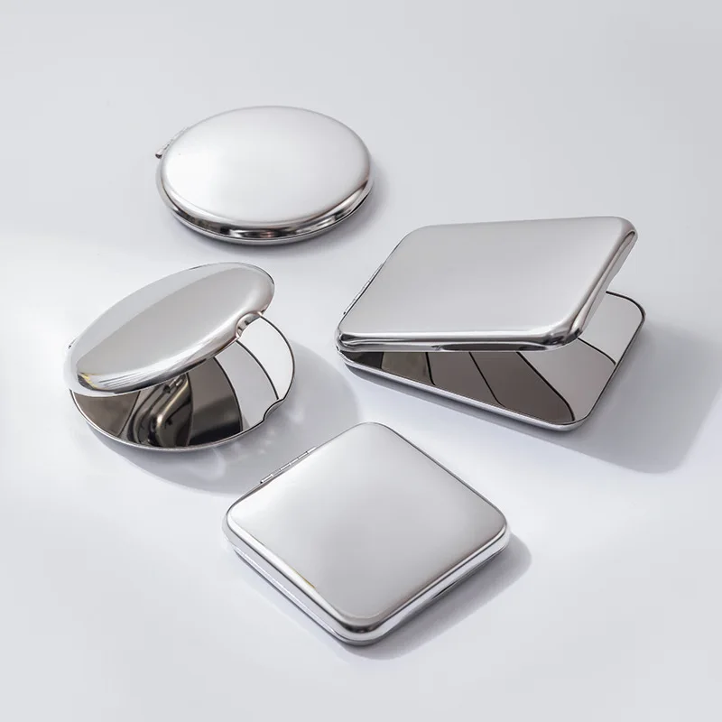 Shatterproof Stainless Steel Ultra Slim Folding Portable Cosmetic Mirror Handheld Travelling Pocket Mirror Camping Makeup Mirror