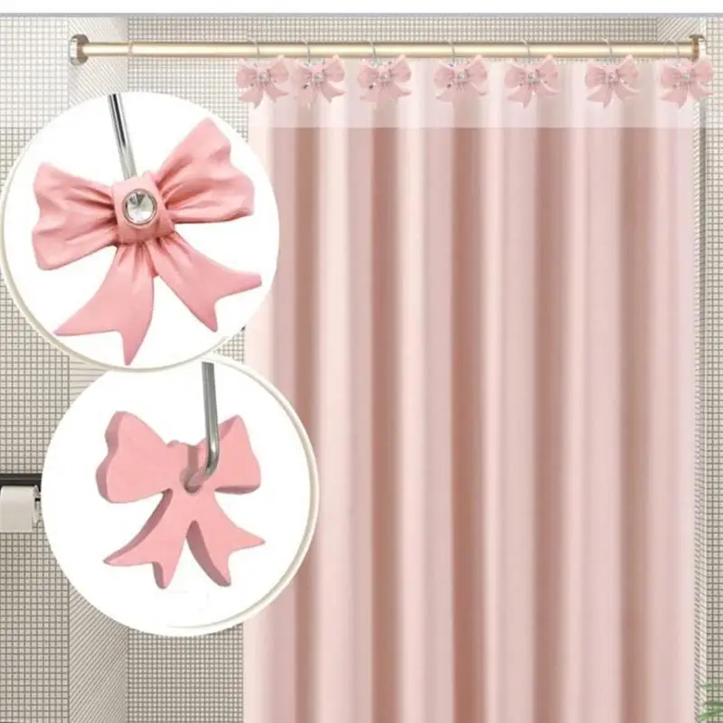 Window Covering Bow Hooks 12X Shower Hooks With Rhinestones Boho Trendy Window Covering Rings For Bathroom Art Decor