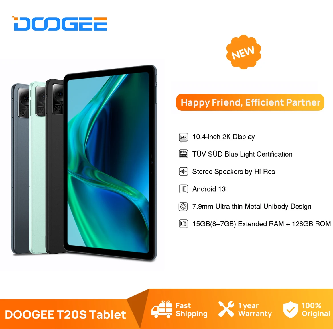 DOOGEE T20S 10.4 2K Display Tablet 15GB RAM 128GB ROM 7500mAh Android 13  Tablet