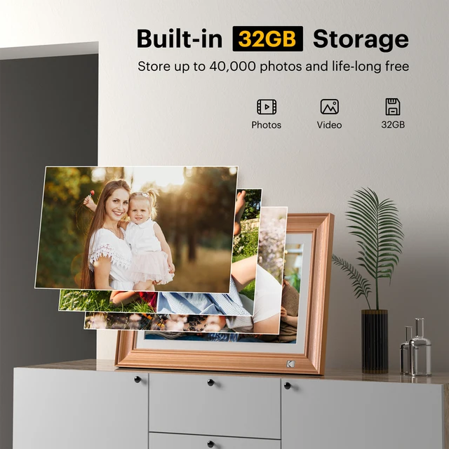 KODAK 木製デジタルフォトフレーム 14.1インチ 32GB