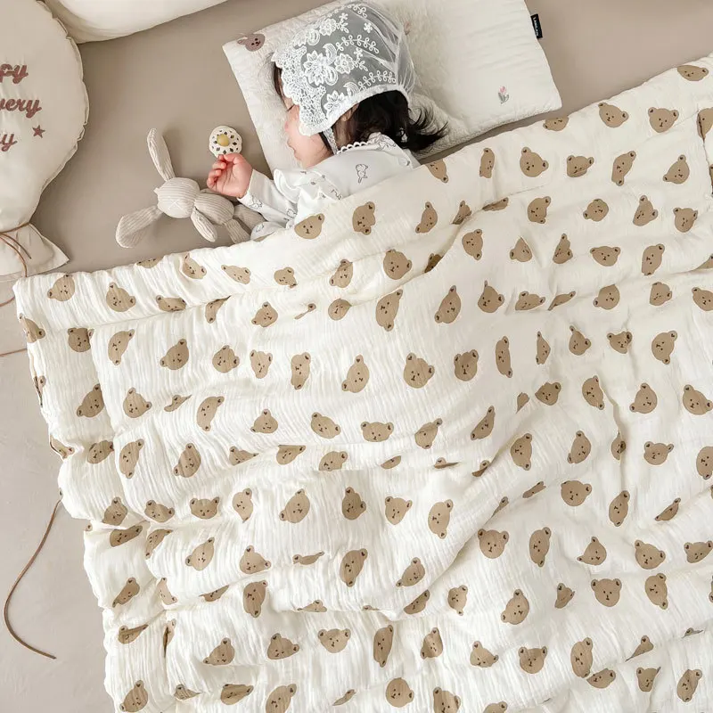 110X140cm Flower Print Baby Quilt Newborn Nap Quilts Soft Cotton Infant Blanket Fall Winter Swaddle Wrapped Bedding 5