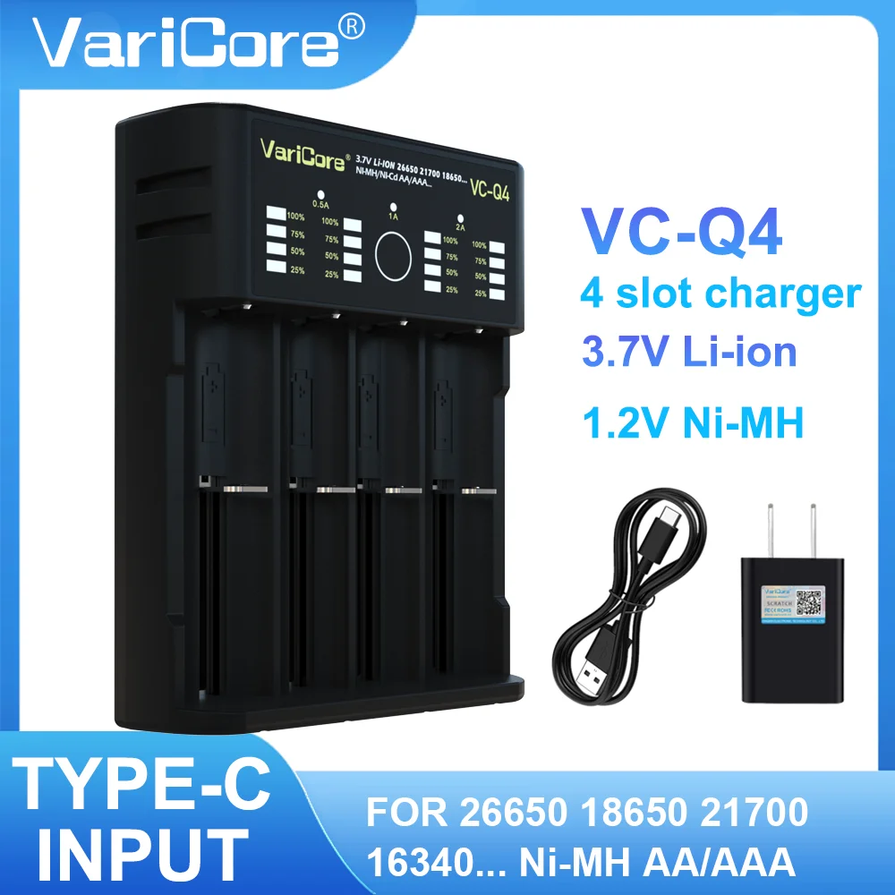 3.7V 리튬 18650 26650 21700 18500 18350 1.2v Ni-MH AA AAA용 휴대용 4슬롯 지능형 배터리 충전기