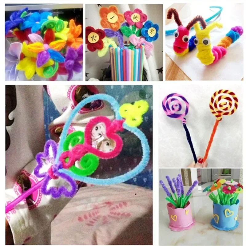 Colorful Twisting Bar Chenille Fluffy Pipe Cleaners Stems Plush Stick 500/10pcs DIY Tinsel Rod Strips Kids Art Educational Toys