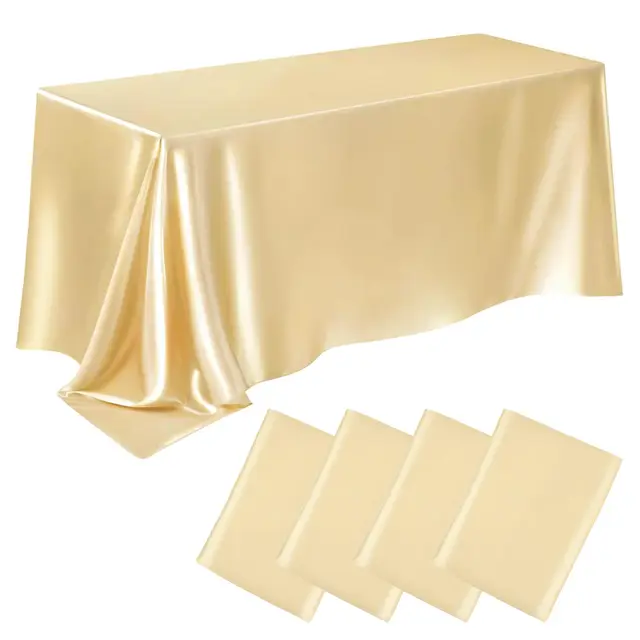Nappe rectangulaire en Satin pour fête de mariage, couverture de Table dorée, Champagne, couleur unie, décor de Banquet, de mariage, de Festival, de salle à manger 2