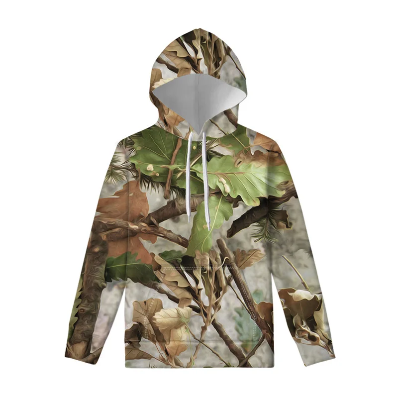 Sudadera con capucha con estampado 3D de camuflaje de caza para hombre y mujer, sudadera con capucha con estampado de hojas de árbol, sudadera con capucha de manga larga, sudadera holgada de calle