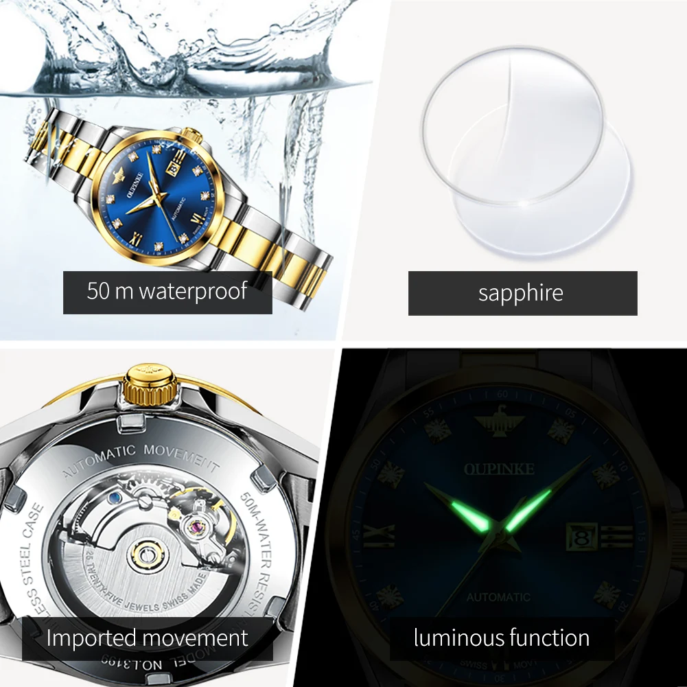 OUPINKE 3199 Women's Watches Real Diamond Swiss Movement Automatic Mechanical Wrist Watches For Women Top Luxury Ladies Watches