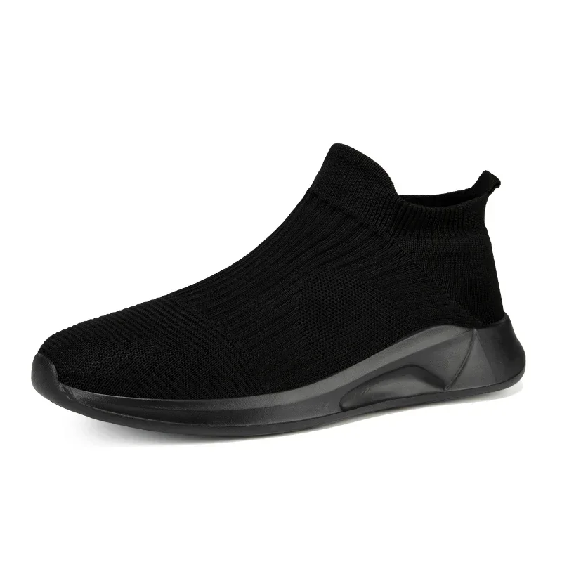 Slip-On Mens Shoes Stretch Fabric New Light Comfortable Walking Casual Shoes for Men Breathable Unisex Men Women Loafers Black 6