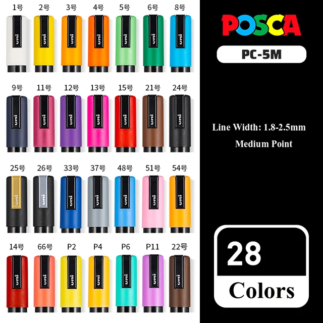 Posca UniPosca - Juego de 8 rotuladores acrílicos surtidos, multicolor de  punta redonda media de 2,5 mm - para niños y artistas, para telas, madera,  vidrio y otras superficies : : Hogar y cocina