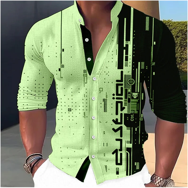 Men's Shirt Graphic Cube 3D Printed Shirt Casual Long Sleeve Button Top Clothing Fashion Design Party Ball Shirt Summer 6XL