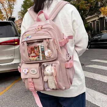 Hot-selling backpack for girls, Korean version, cute Japanese style, campus student book bag, casual large capacity laptop bag. 1