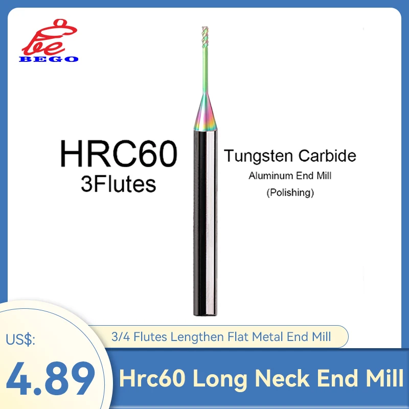 

1pcs Hrc60 2/3/4 Flute Tungsten Carbide End Mill Milling Cutter Cnc Routerbits Long Flute Endmills 1mm 1.5mm 2mm 2.5mm 3.0mm