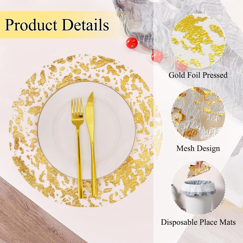50 Pcs Round Gold Placemats,13.3" Mirror Foil Decorative Place - View #5