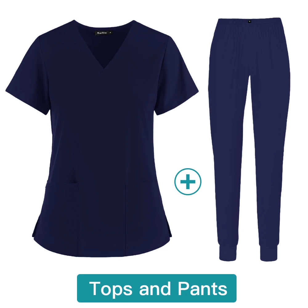 Dentistry Medical Uniforms Enfermera Mujer 2 Way Stretch Clinical Clothes Scrubs Sets Women Men Workwear Tops Pants Work Suits