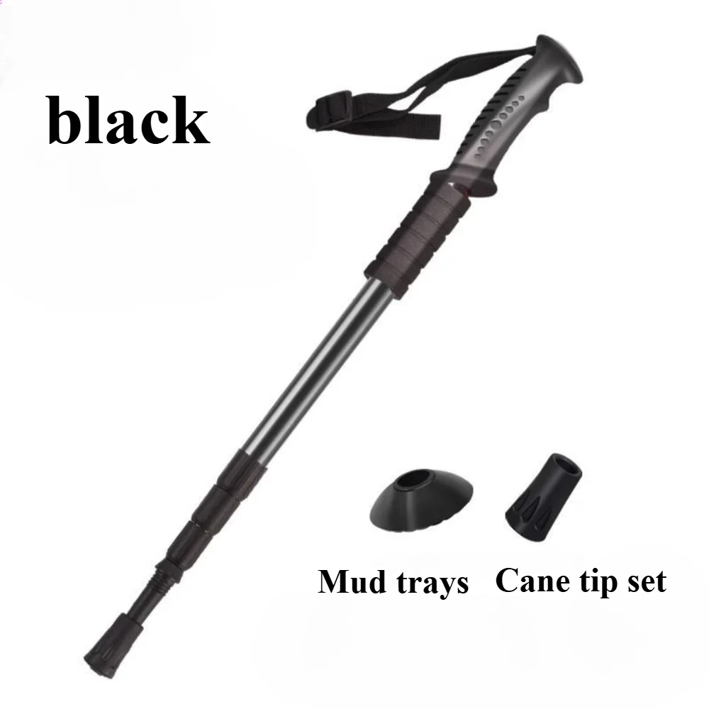 Anti Shock Trekking Pole Telescopic Folding Straight Handle Three-section Walking Hiking Crutches Walking Stick Outdoor