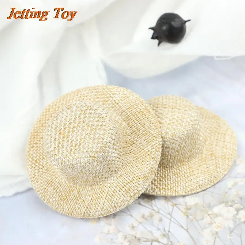 

2Pcs Dollhouse Miniature Straw Hat Mini Doll Hat Doll House Ornament Hand Weaved