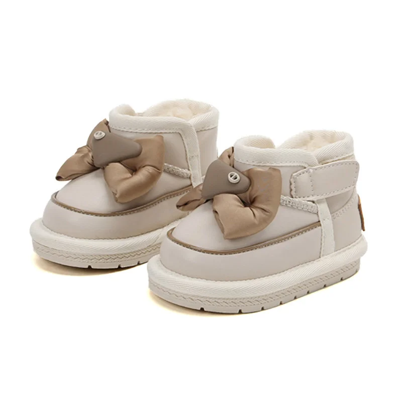 New Winter Baby Snow Boots Leather Butterfly-knot Warm Plush Toddler Kids Shoes Soft Sole Fashion Girls Boots
