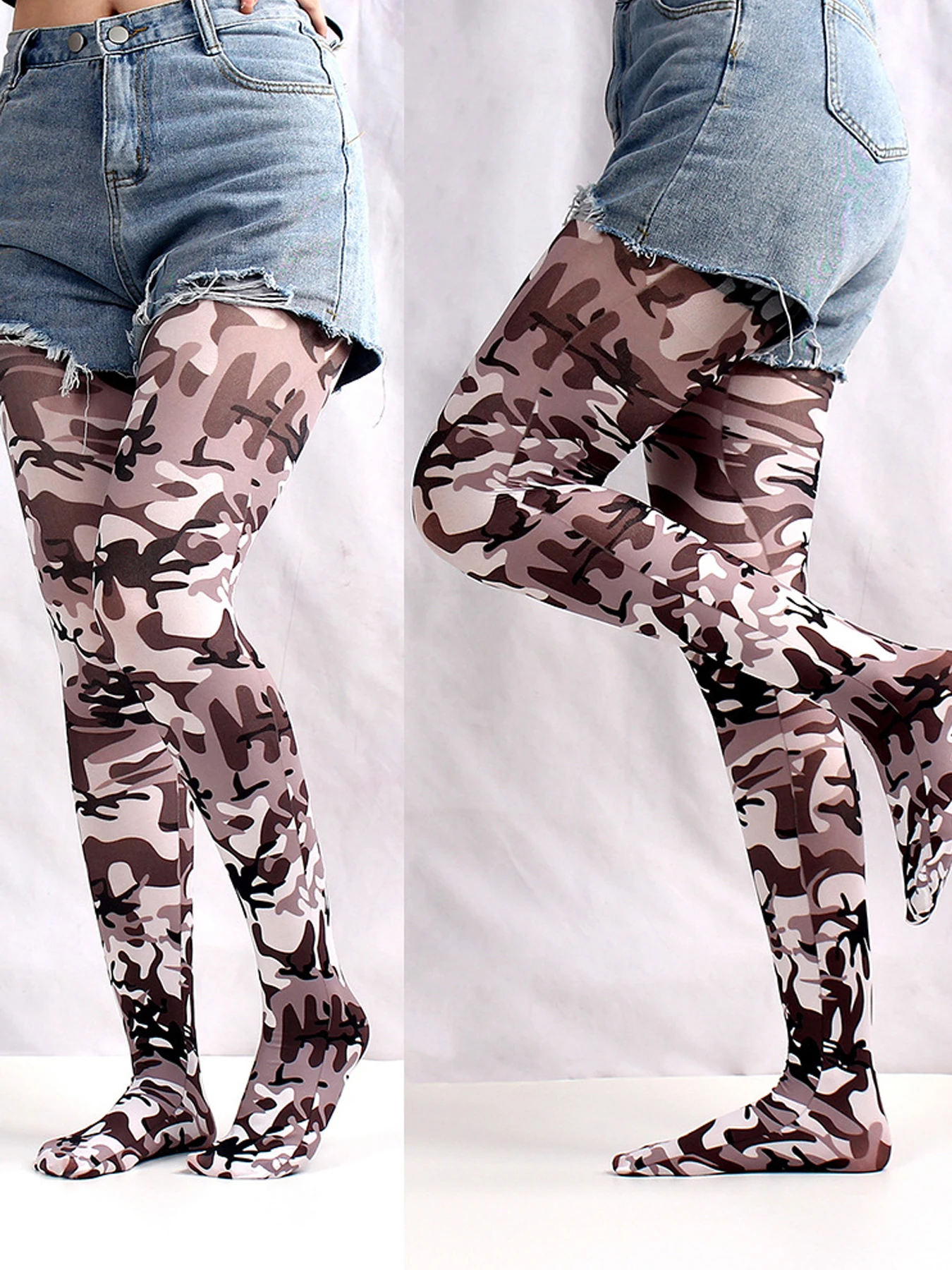 Graffiti bedruckte Strumpfhose für Frauen Tarnung Gitter nahtlose Strumpfhosen weibliche sexy Stretch lange Socken mehrfarbige Strümpfe neu – Detail 17