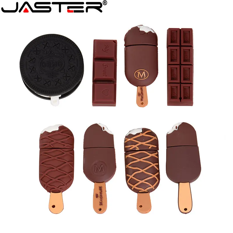  JASTER Ice Cream USB Flash Drives 64GB Chocolate Pen Drive 32GB Biscuits Memory Stick Creative Gift for Kids Pendrive Key Chain 