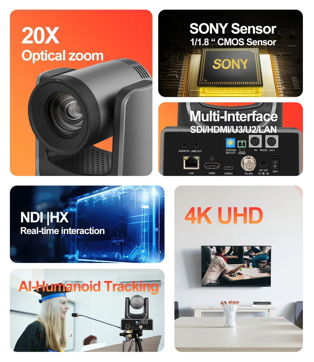 4k60fps NDI POE PTZ Camera 20X Zoom Live Streaming Camera and 1pc NDI PTZ Camera Controller for Video Conference 1-10pcs — view 3