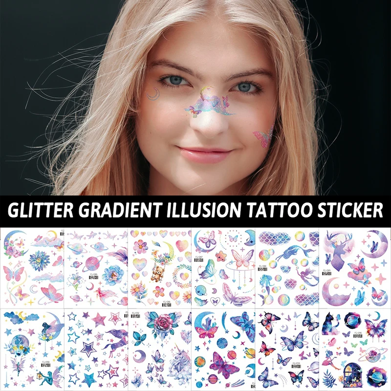 

Butterfly Glitter Kids Children's Temporary Tattoo Sticker Waterproof Eyes Face Arm Body Fake Tattoos Women Makeup Products