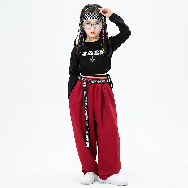 

Girls Hip Hop Clothes Black Crop Top Baggy Pants Children Jazz Street Dance Costume Kids Dancewear Stage Rave Clothing 3-16 Year