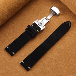 Luxurious Genuine Cowhide Suede Quick Release Watch Strap Bracelet - 20mm (Black)