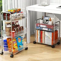 3 Layers Transparent Storage Rack Trolley Acrylic Rolling Cart with Hanging Basket Bathroom Acrylic Makeup Bookshelf organizer 3