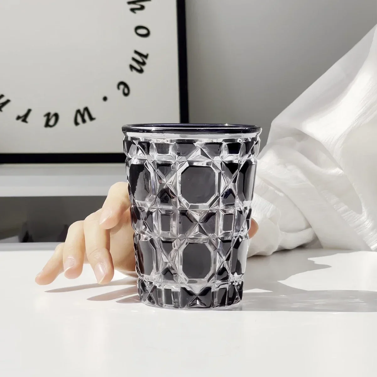 Description Picture 6 of item1pc 320ml Crystal Whisky Glass Cup Plaid Handmade Engraving Colorful Brandy Wine Glass Spirit Glass Tumbler