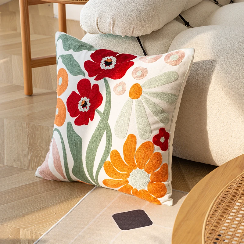 

3D Flora Embroidery Corn Poppy Cushion Cover Country Style Decorative Pillow Case Chic Room Sofa Chair Bed Coussin