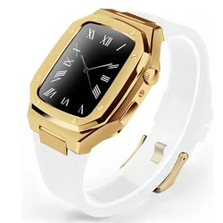 Luxury Stainless Steel Apple Watch Band with Metal Bezel Case for ForSeries789 41mm (Gold white)