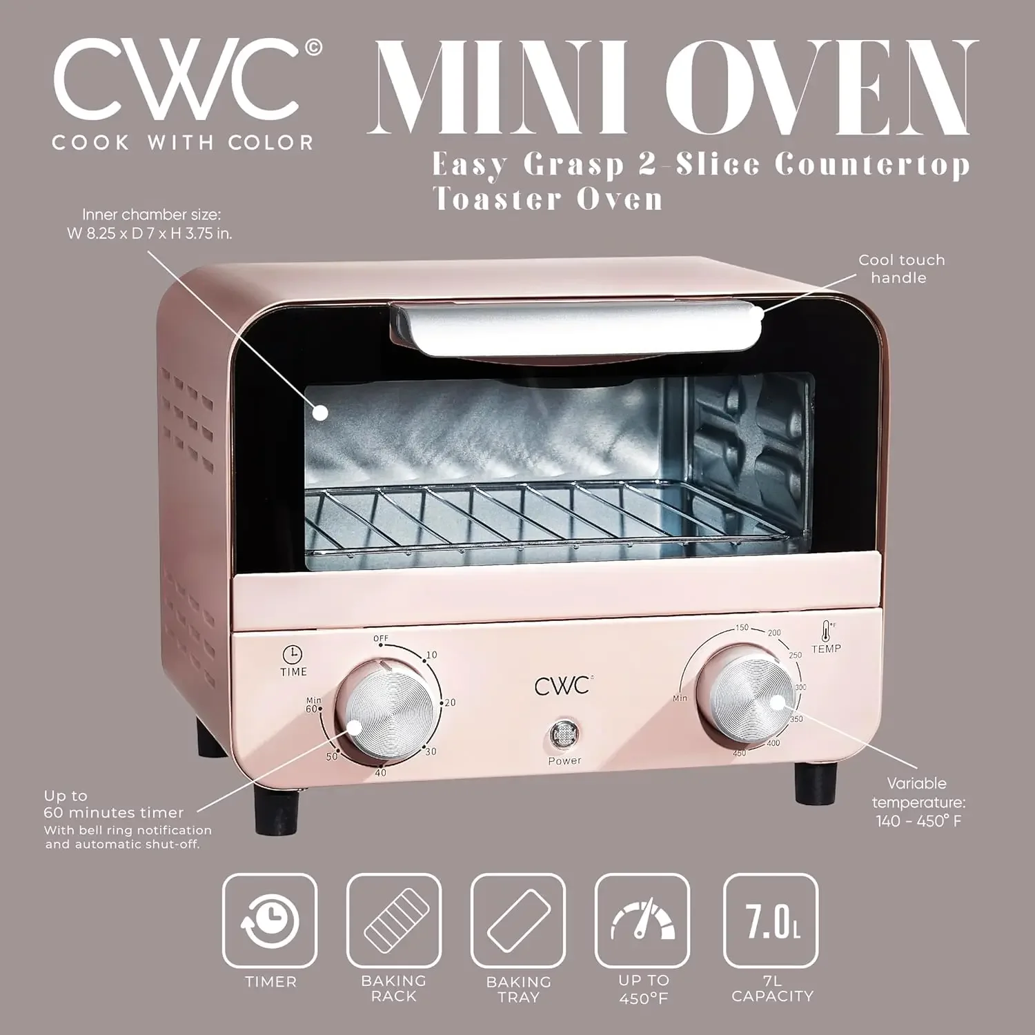 HOT Mini Toaster Oven: 600W Power, Precision Timer, Auto Shutoff, and Culinary Delights Up To 450 Degrees, Pink 3
