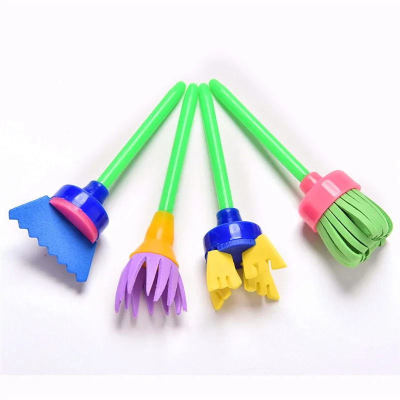 4pcs/set Children's Doodling Flower Stamp Sponge Brush Set DIY Painting Tools Drawaing Toys Art Supplies For Kids