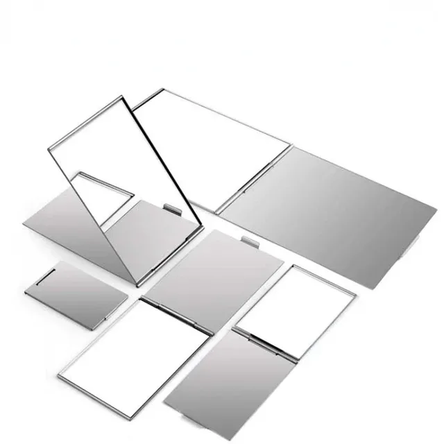 Miroir pliant en aluminium de poche, Mini miroirs de maquillage portables, petit miroir de voyage, vanité, outils cosmétiques compacts pliables 3