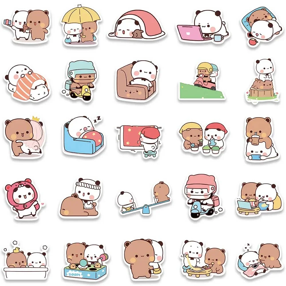 50pcs Bubu and Dudu Stickers Cute Bear Couple DIY Toy Doodles Decorative Graffiti Decal Phone Bottles Scrapbook Waterproof decorative stickers