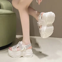 8.5CM Platform Sandals Women Bling Wedge High Heels Summer Rhinestone Hook Loop Chunky Sandalias Beach Slippers Zapatos Mujer - Image 4