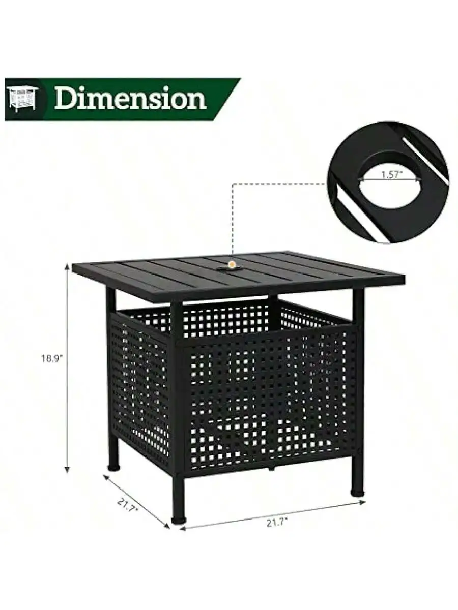 VINGLI Outdoor Side Table with Umbrella Hole 1.57" Umbrella Stand Table Metal Patio Side Table Coffee Table End Table fo 3
