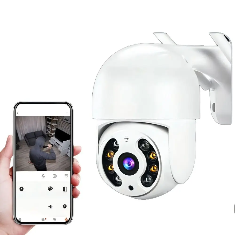 Câmera PTZ WiFi Sem Fio 4K para Exterior, Rastreamento Automático de Pessoas com IA, Visão Noturna Colorida de 5MP, Câmera de Vigilância IP à Prova d'Água