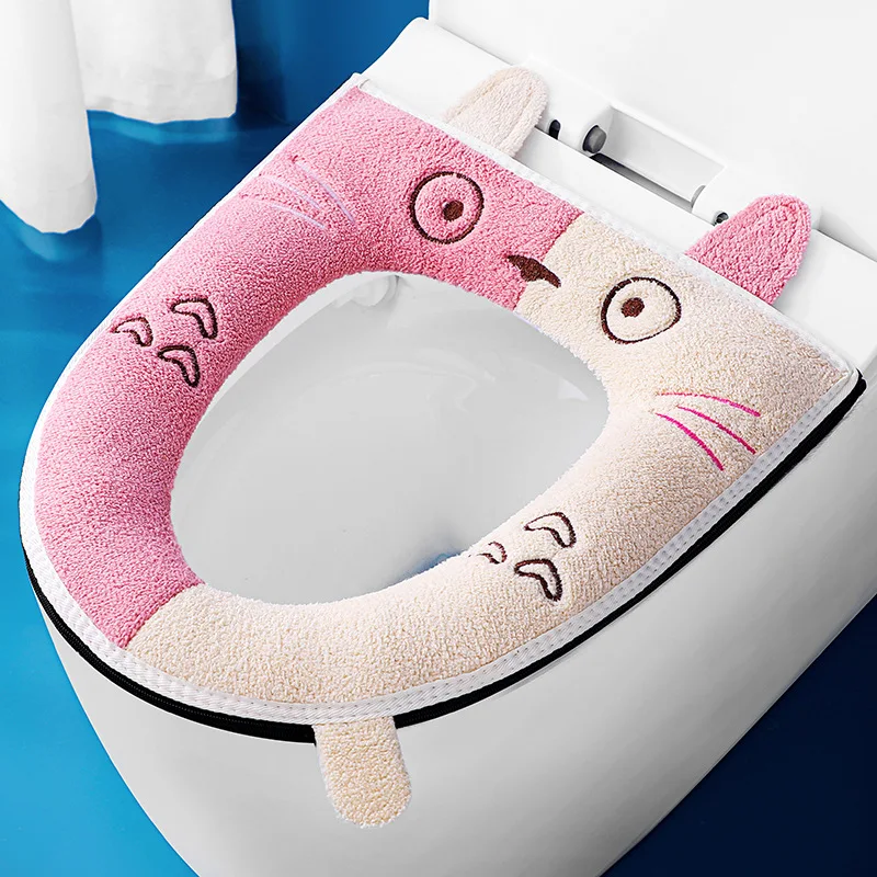 Bathroom Toilet Seat Cover Set Thicken Soft Coral Velvet Rainbow Color Zipper Toilet Case Warm Waterproof WC Potty Cover SWZ024
