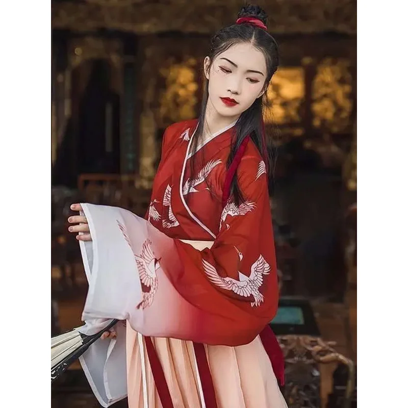 

Женское традиционное китайское танцевальное платье Hanfu в китайском стиле, Женский сказочный костюм для косплея, красная одежда для Хэллоуина Hanfu