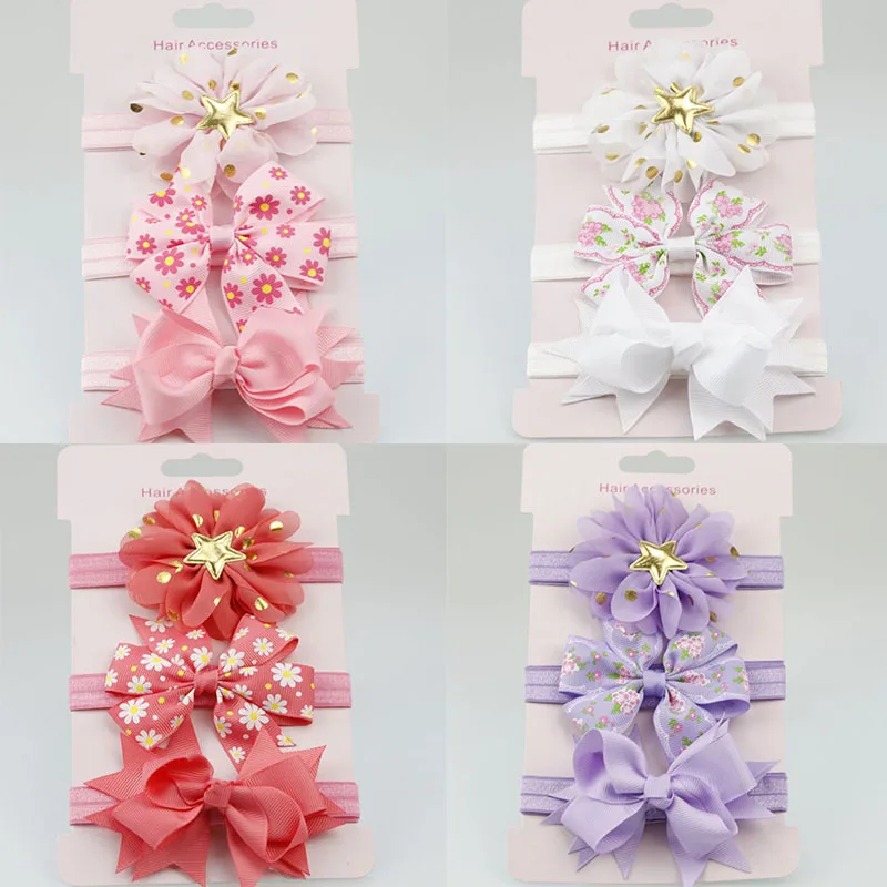 Hair Bands Hair Accessories Hair Headband Accessories Baby Headband Set 3Pcs Baby Elastic Flower Headband Girls Bows Hair Band Toddler Infants Bowknot Hairband Turban Kids Headwear