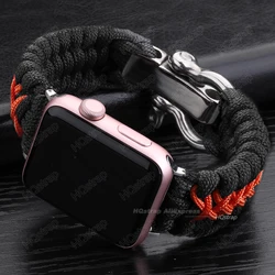 Braided Nylon Adjustable Buckle Strap - 44mm 42mm and 45mm (Black Red - Silver)
