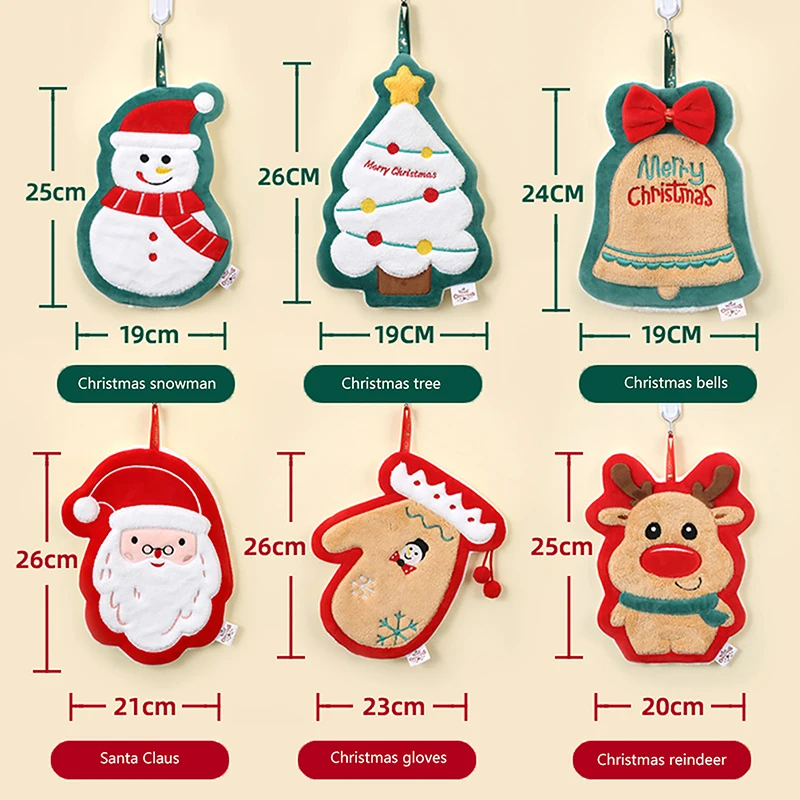 

Classic Cute Embroidery Snowman Elk Christmas Tree Pattern Plush Hand Towel Absorbent Hanging Wipe Kitchen Bathroom Hand Wipe