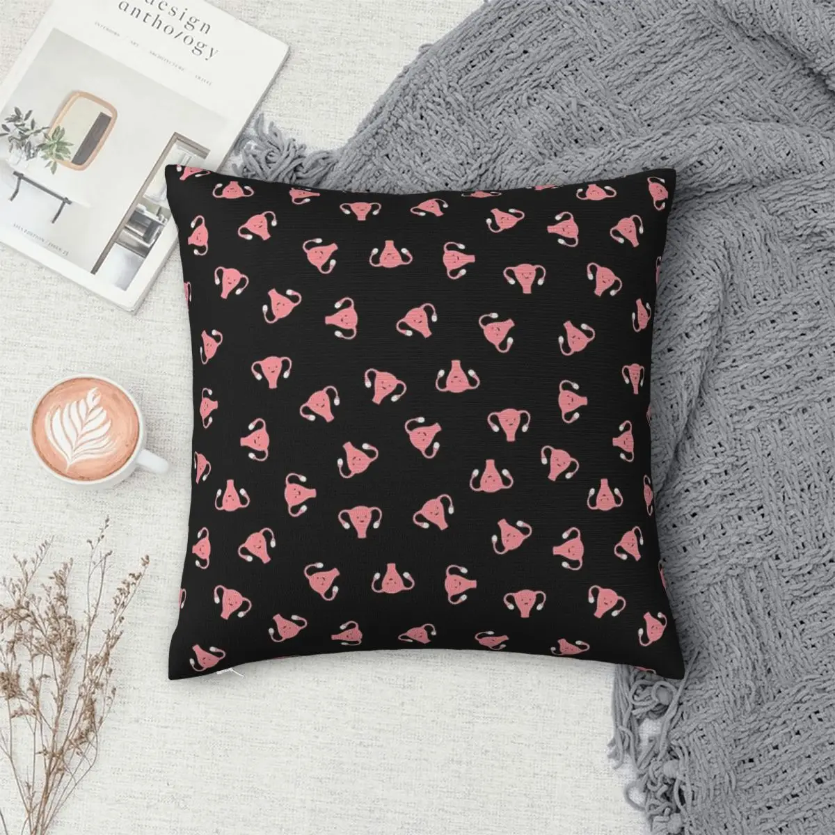 

Crazy Happy Uterus In Black, Small Repeat Pillowcase Pillows Cover Cushion Comfort Throw Pillow Sofa Decorative Cushions Used