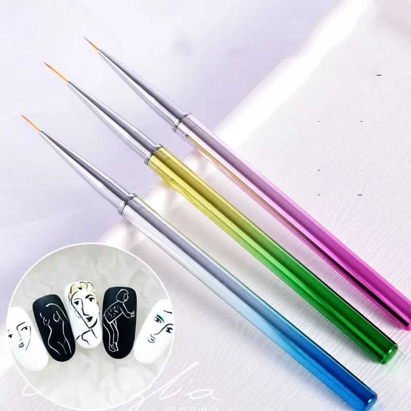 

Metal Handle Gradient Nail Liner Pen 3pcs Nail Liner Brush French Stripe Ultra-thin Drawing Flower UV Gel 0.7/0.7/1.21cm Brush